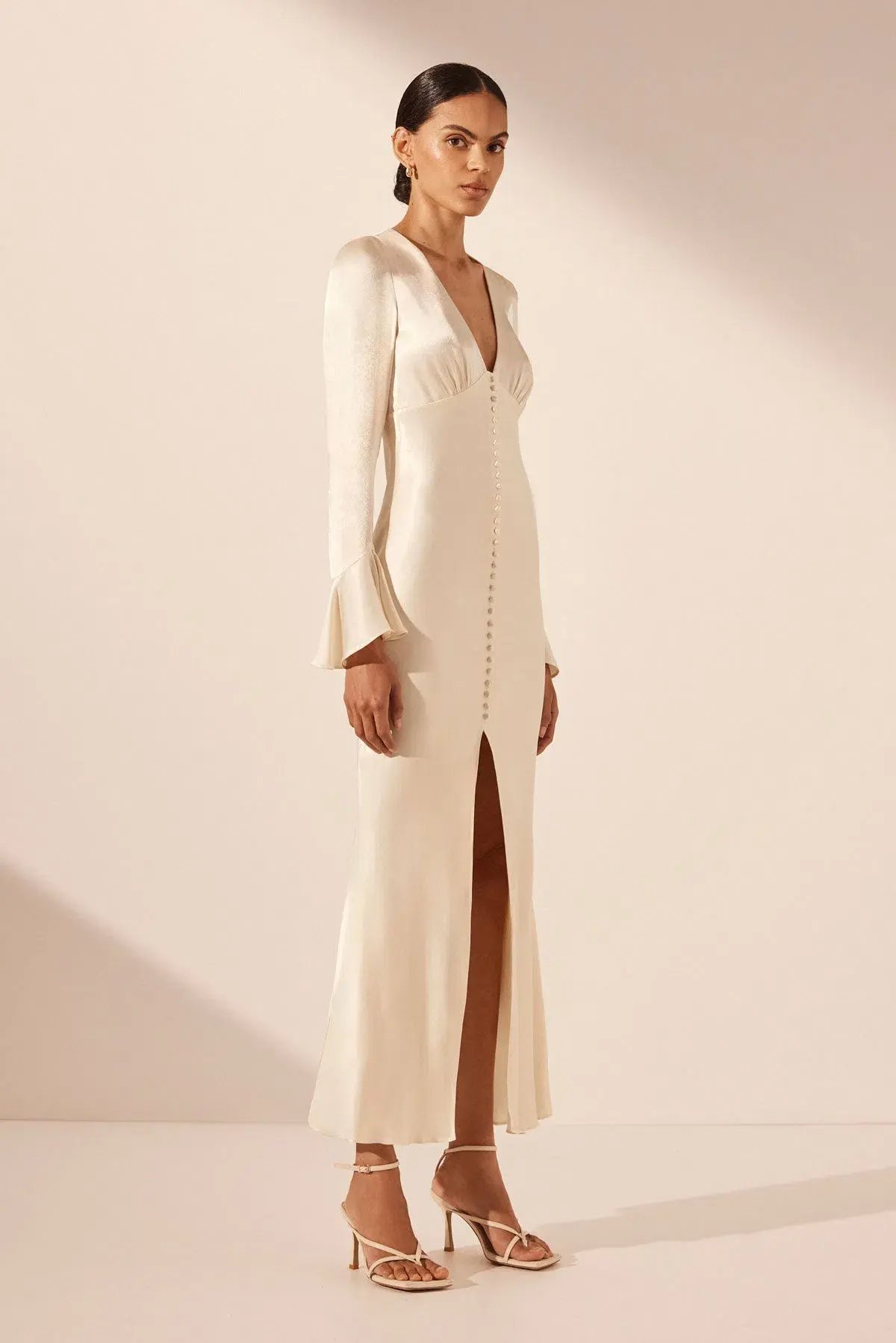 Shona Joy La Lune Frill Cuff Bias Midi Dress Cream Size 6 photo 2