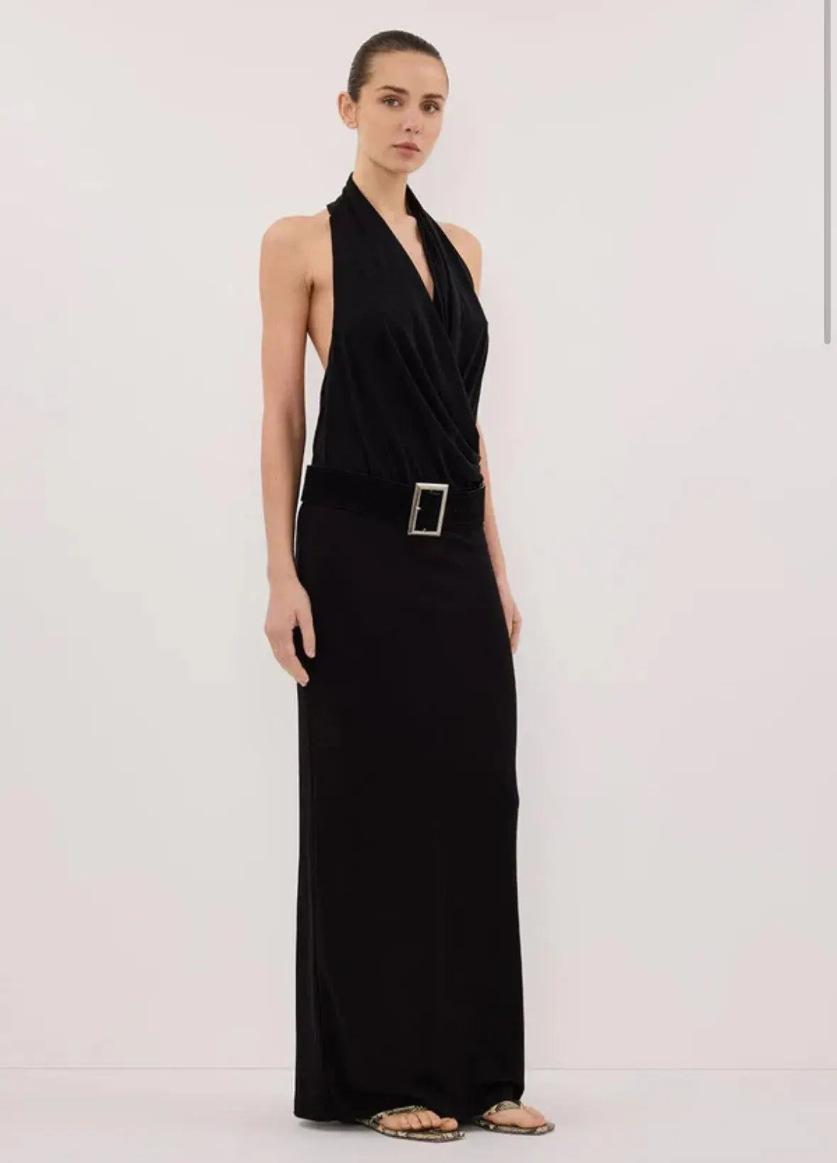 FELICITY BLACK SLEEVELESS HALTER MIDI DRESS SIZE M photo 3