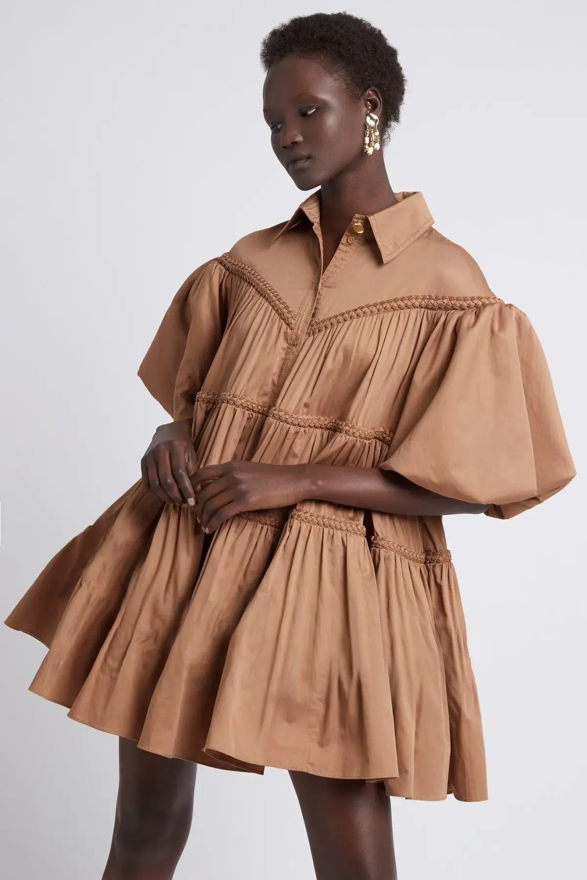 Aje Casabianca Puff Sleeve Shirt Smock Dress Walnut Brown Size 8 photo 4
