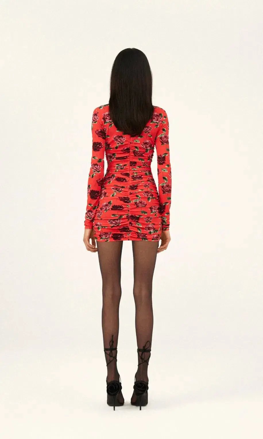 Magda Butrym High Neck Long Sleeve Ruched Mini Dress Red Orange Floral Size FR 36 / AU 8 photo 2