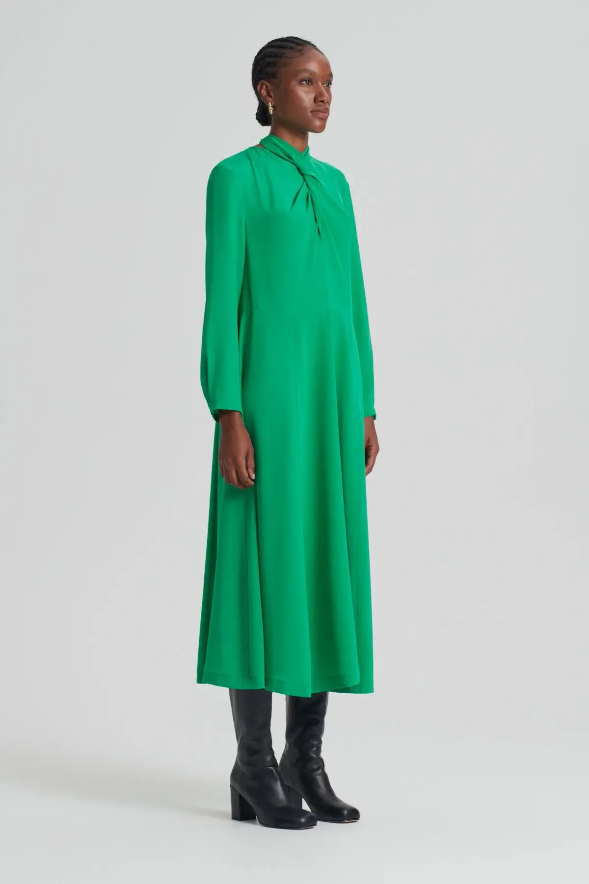 Scanlan Theodore Silk Drape Neck Dress Emerald Size 10 photo 2