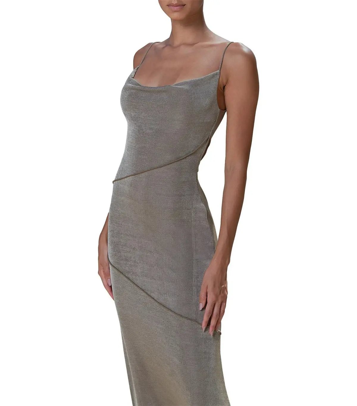 MISHA Neri Slinky Jersey Maxi Dress Khaki Size 12 photo 3
