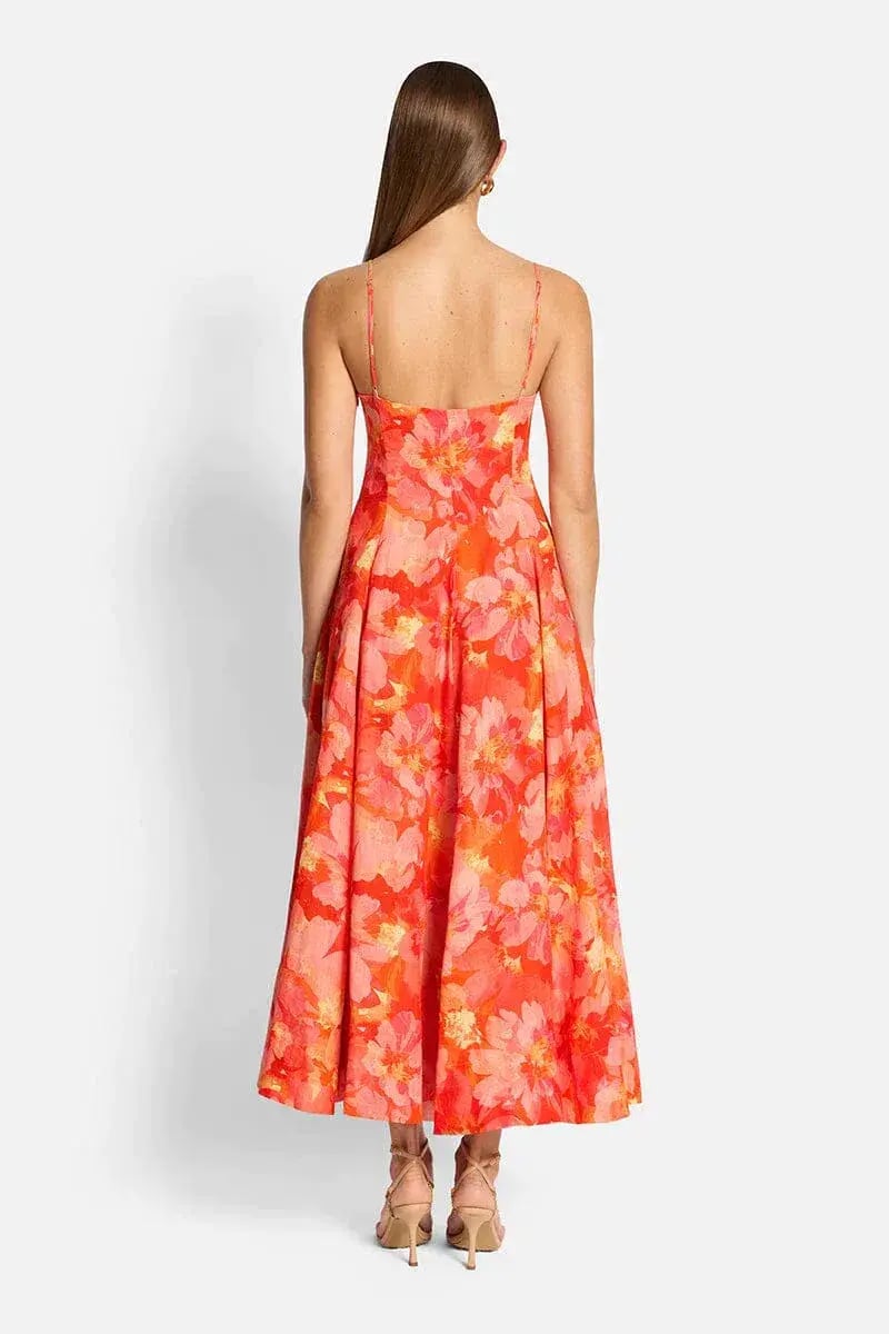 Sofia The Label Evie Midi Dress Red/Pink Floral Size 6 photo 3