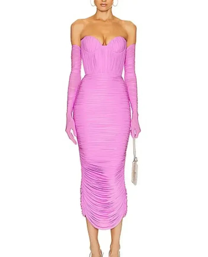 Alex perry long ruched dress with gloves size 6 photo 3