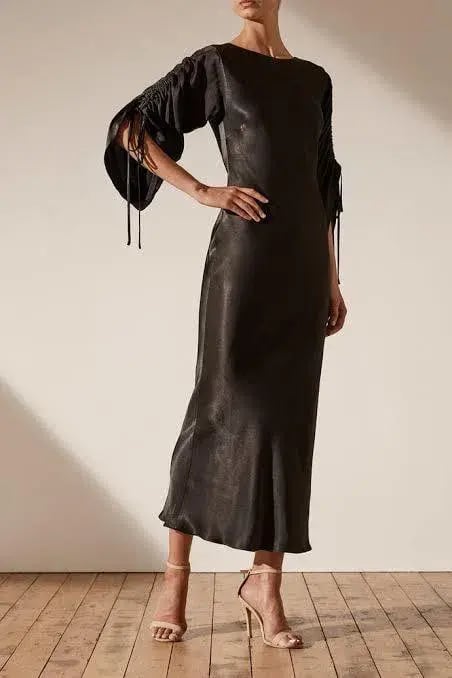 Shona Joy Wright Ruched Sleeve Midi Black Dress Size 8 photo 2