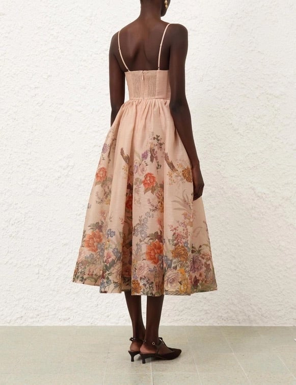 Zimmermann Pavilion V Neck Midi Dress - Peach Multi Floral photo 3