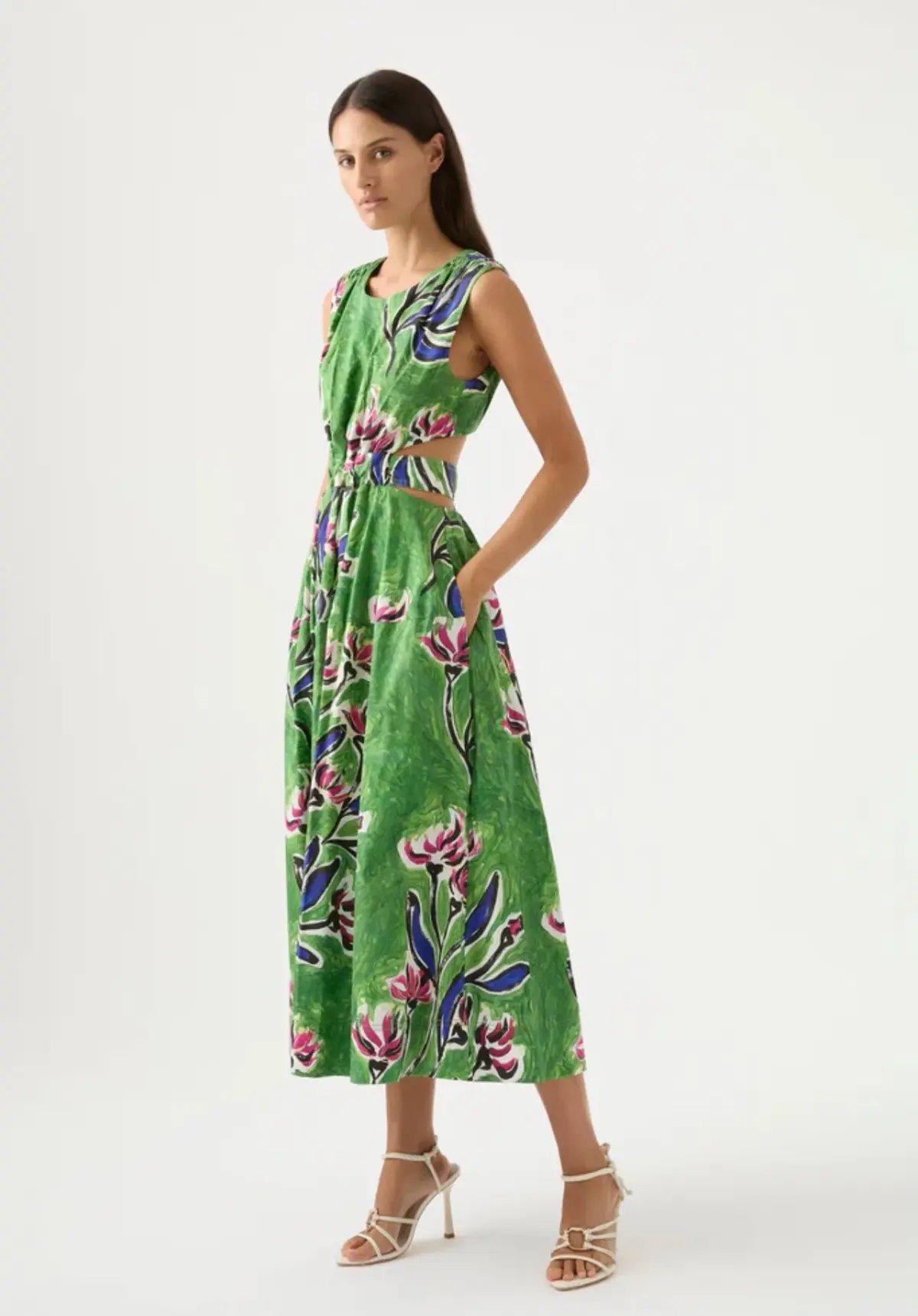 Aje Zorina Tie Midi Dress Native Gumnut Floral Size 8 photo 2