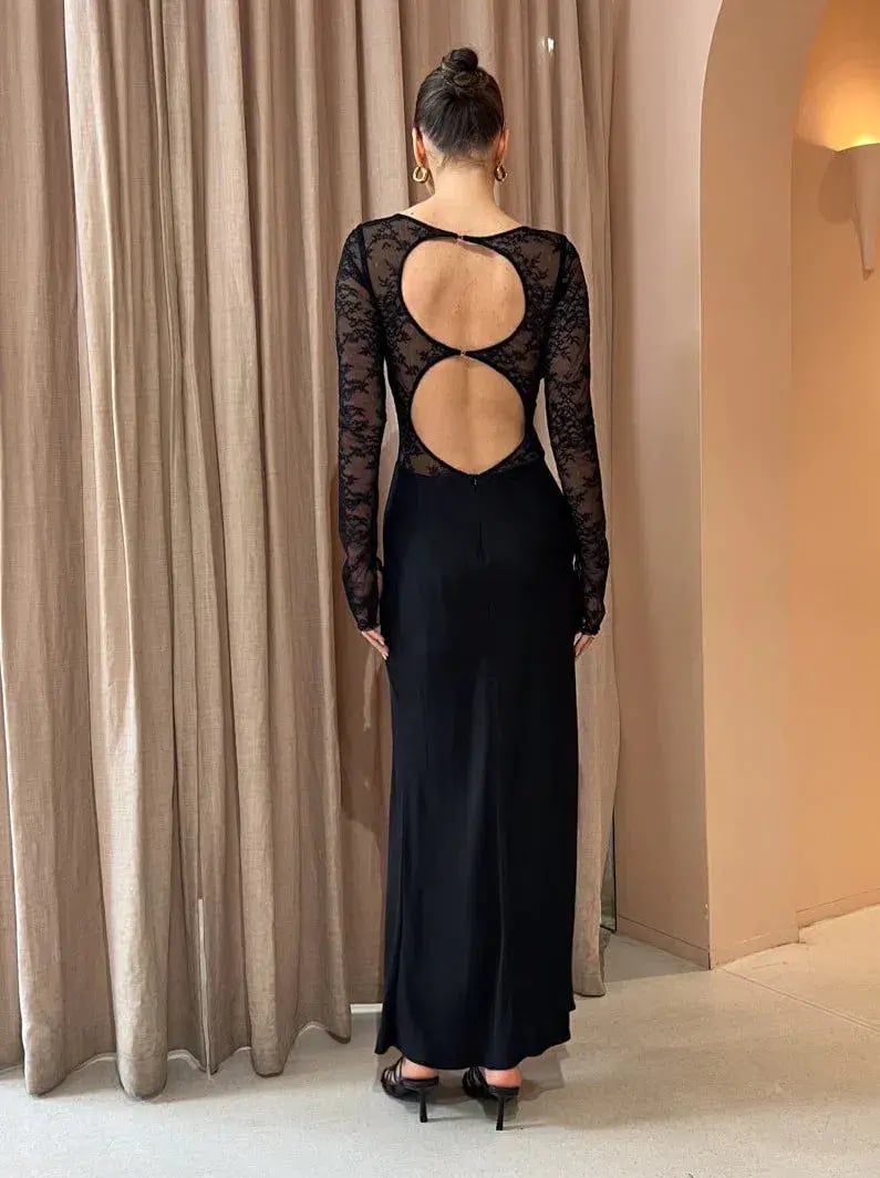 Bec & Bridge Nora Lace Long Sleeve Maxi Dress Black Size 14 photo 2