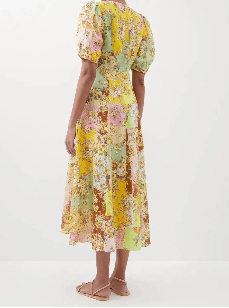 Alemais Matilde Patchwork Linen Midi Dress Floral Print Size 8 photo 3