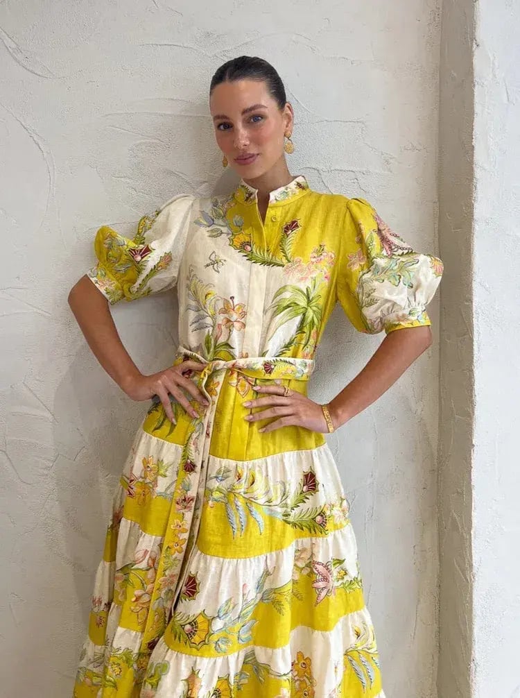 Alemais Ira Tiered Midi Dress Lemon/Cream Size AU 10 photo 7