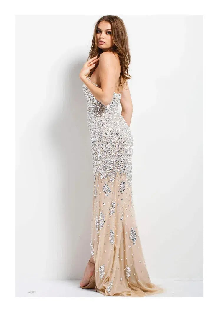 Jovani 4247 Gown Silver Nude Size 6 photo 3
