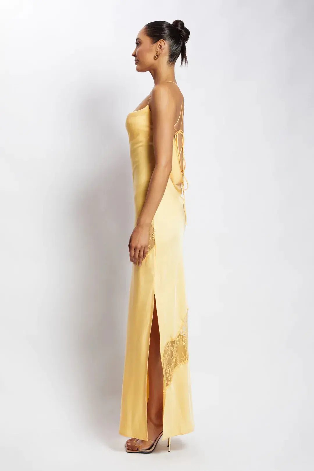 Meshki Chandra Lace Detail Satin Maxi Dress Lemon Size 14 photo 2