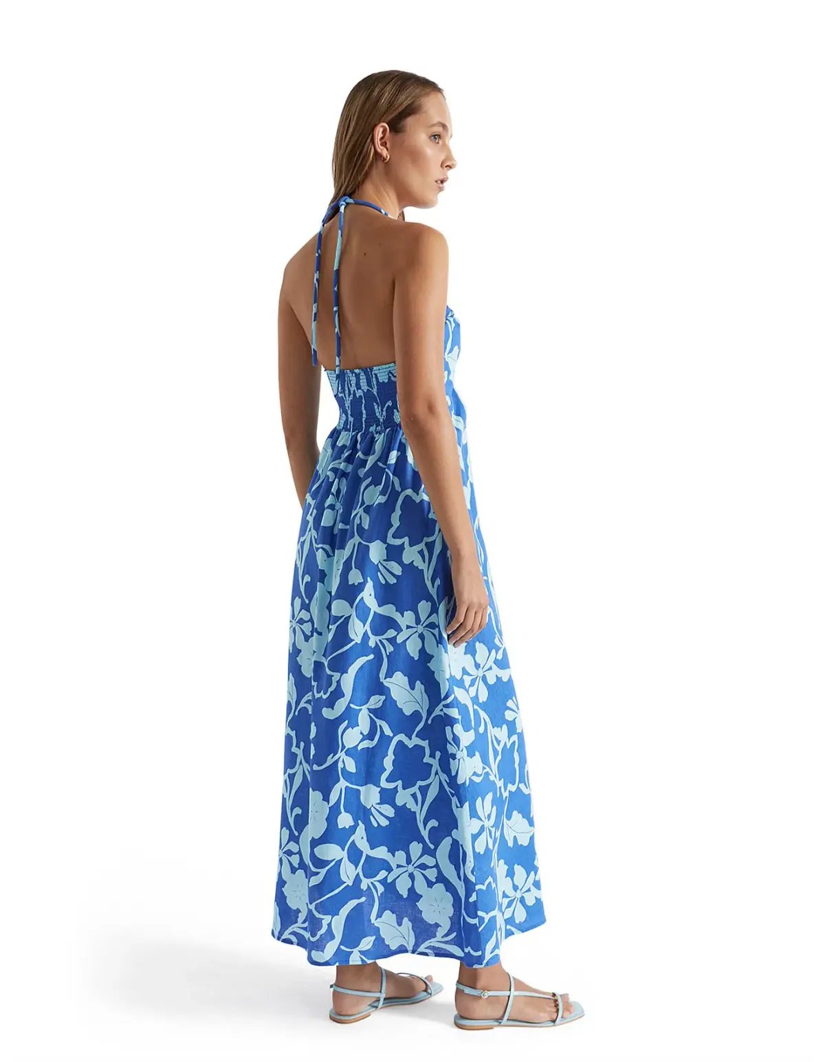 Seed Heritage Linen Halter Dress Deep Ocean Floral Size 6 photo 2