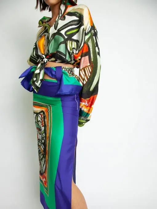 Christopher Esber Ruched Back Bandana Scarf Cropped Shirt Print Size 4 photo 3