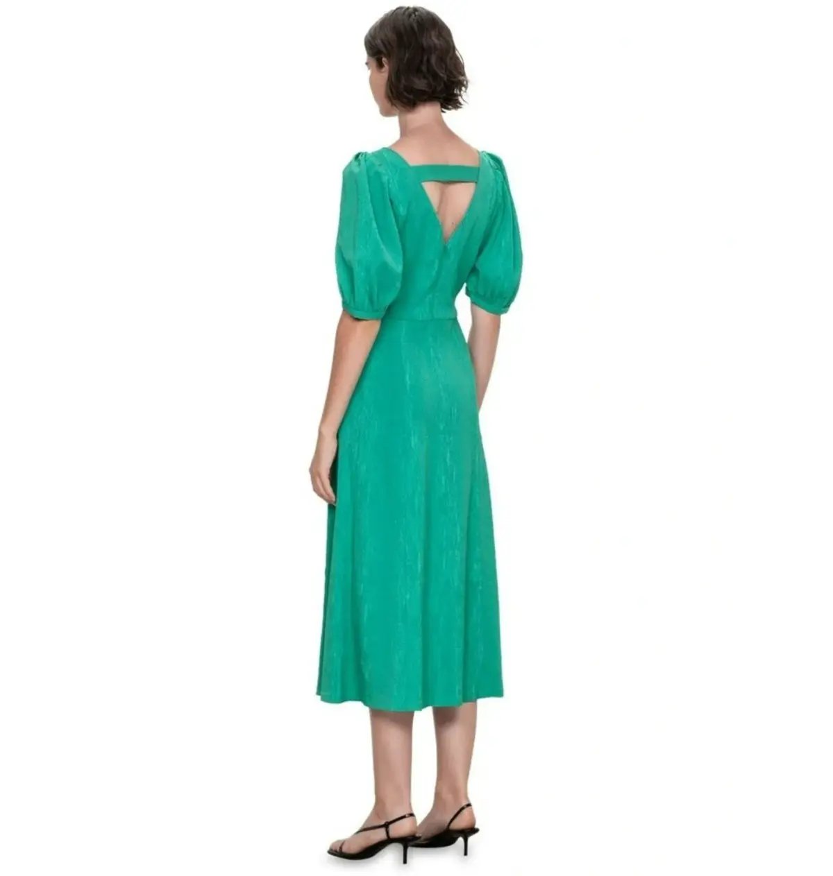 Veronika Maine Wood Jacquard Cross Back Midi Dress in Green Size AU 6 photo 3