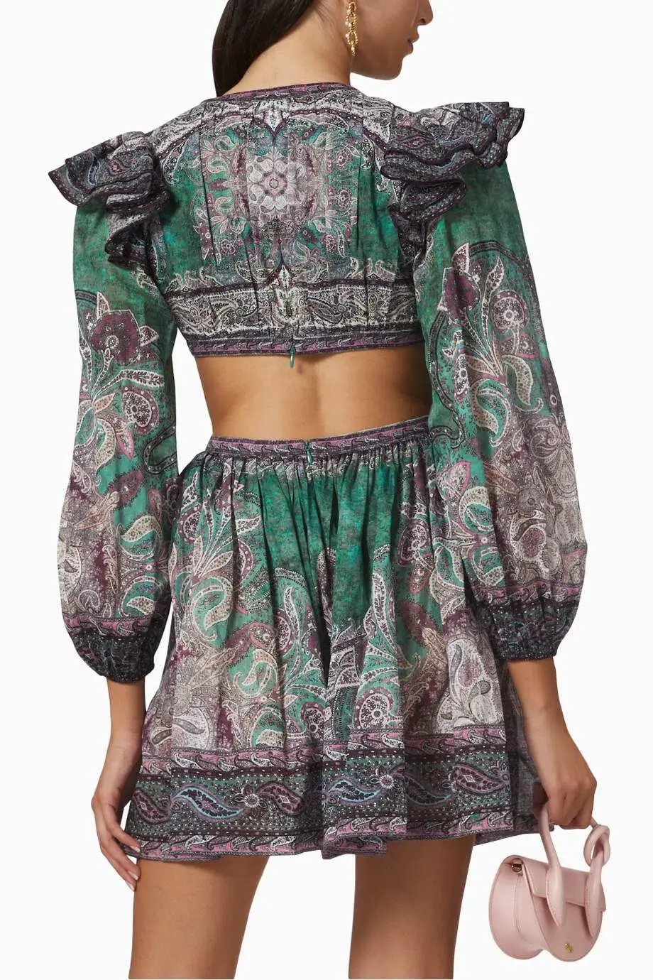 Zimmermann Anneke Ruffle Mini Dress Teal Paisley Size 0/Size 8 photo 2