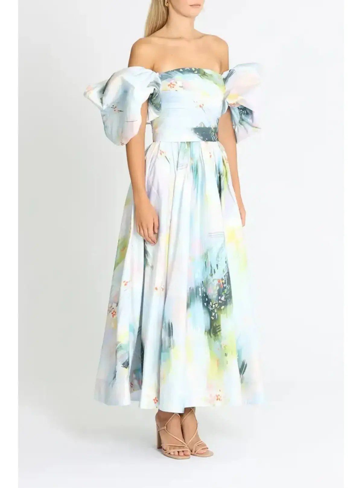 Leo Lin Matilda Puff Sleeve Midi Dress Willow Print Size AU 12 photo 2