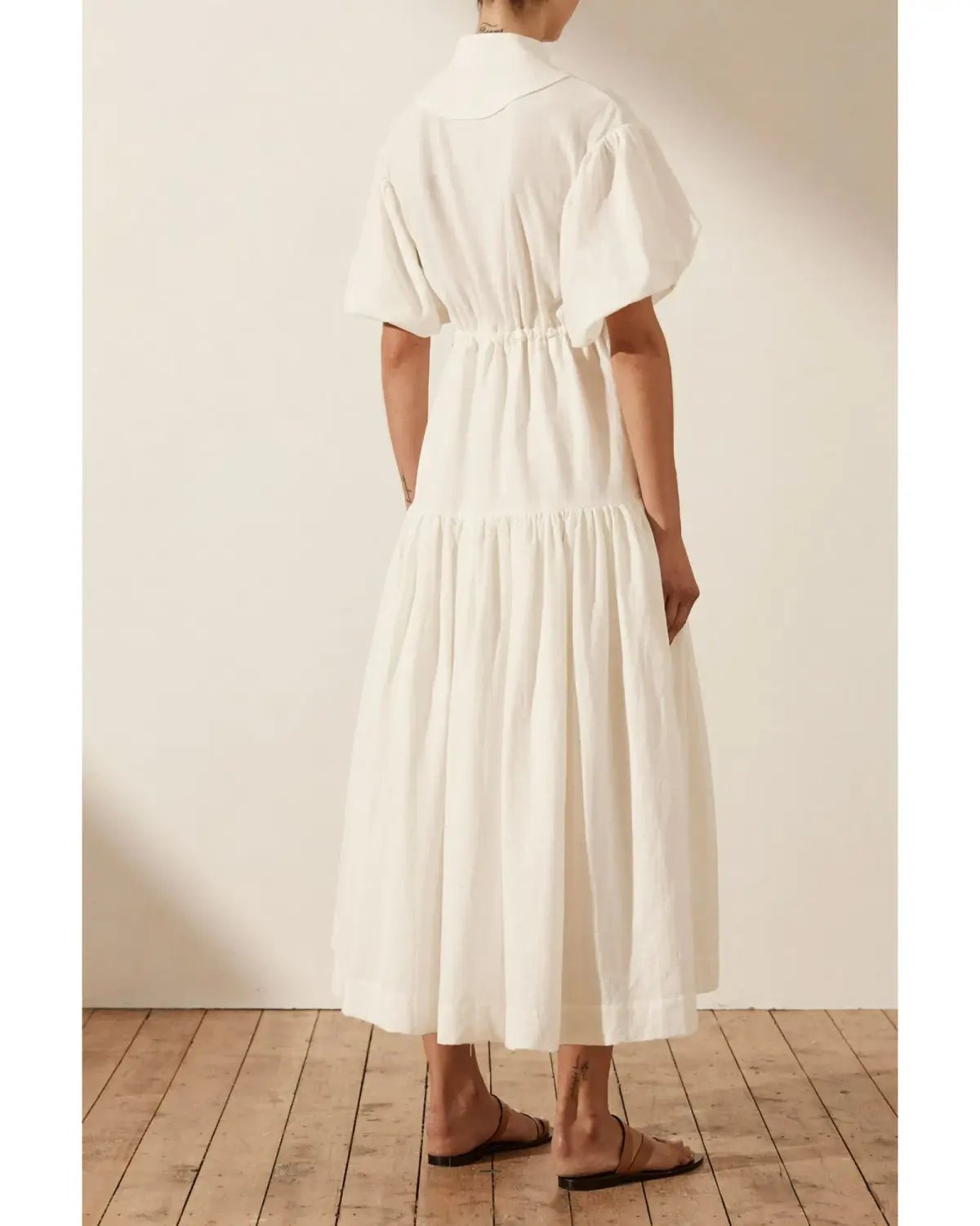 Shona Joy Priscilla Pin Tuck Short Sleeve Midi Dress White Size AU 6 photo 2