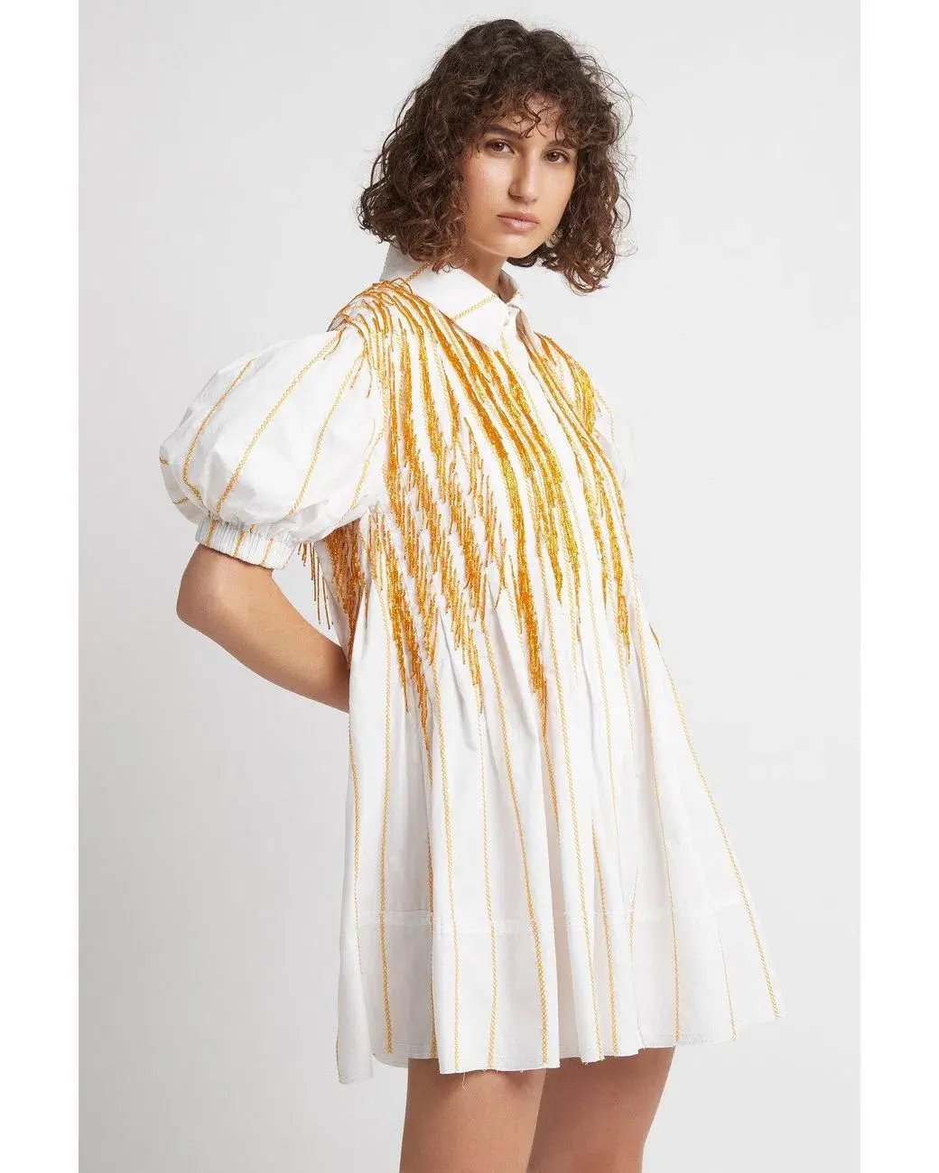 Aje Collective Beaded Mini Dress Ivory/Marigold Size 8 photo 2