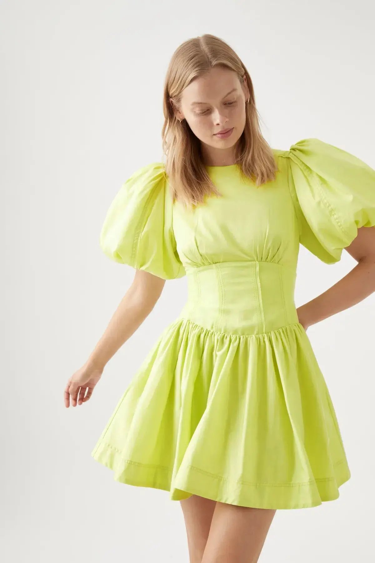 Aje Gianna Puff Sleeve Mini Dress in Light Lemon - Size 8 photo 2