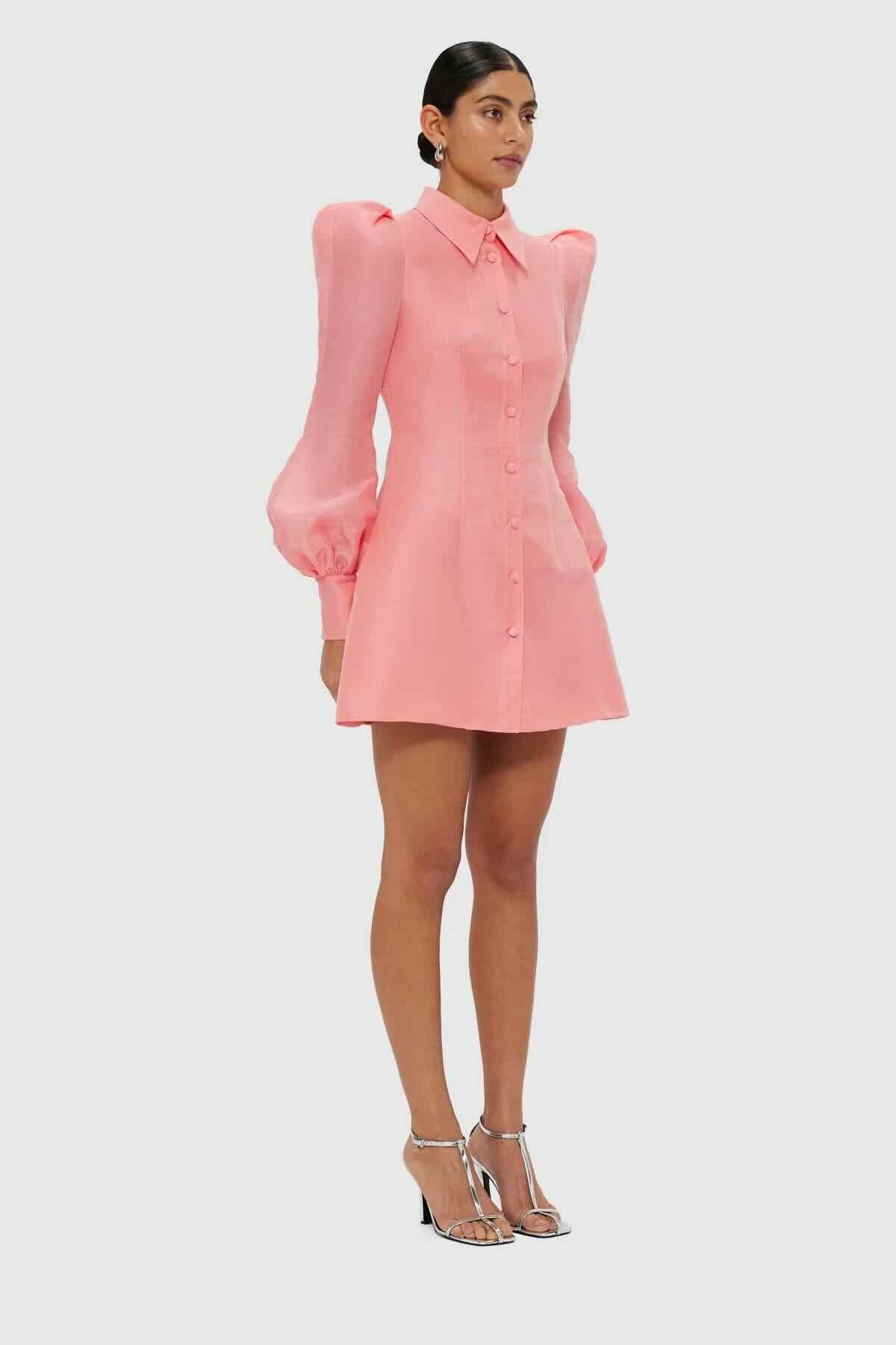 LEO LIN LANA STRUCTURED SHOULDER MINI DRESS - STRAWBERRY PINK photo 4