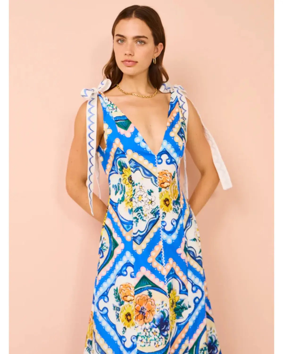 By Nicola Adonica Tie Shoulder Maxi Dress in Azure Flower Size AU 14 photo 3