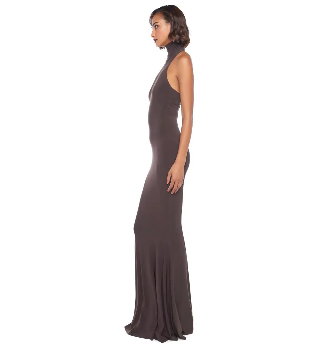 Norma Kamali Halter Turtle Fishtail Gown Chocolate Size AU 8 photo 3
