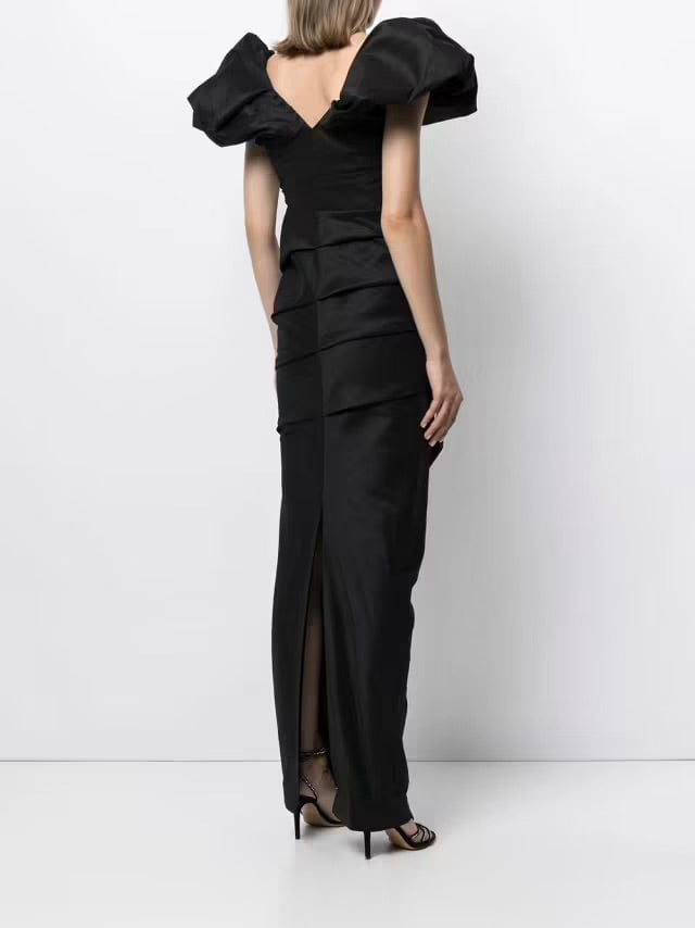 Rachel Gilbert Frey Gown In Black photo 3