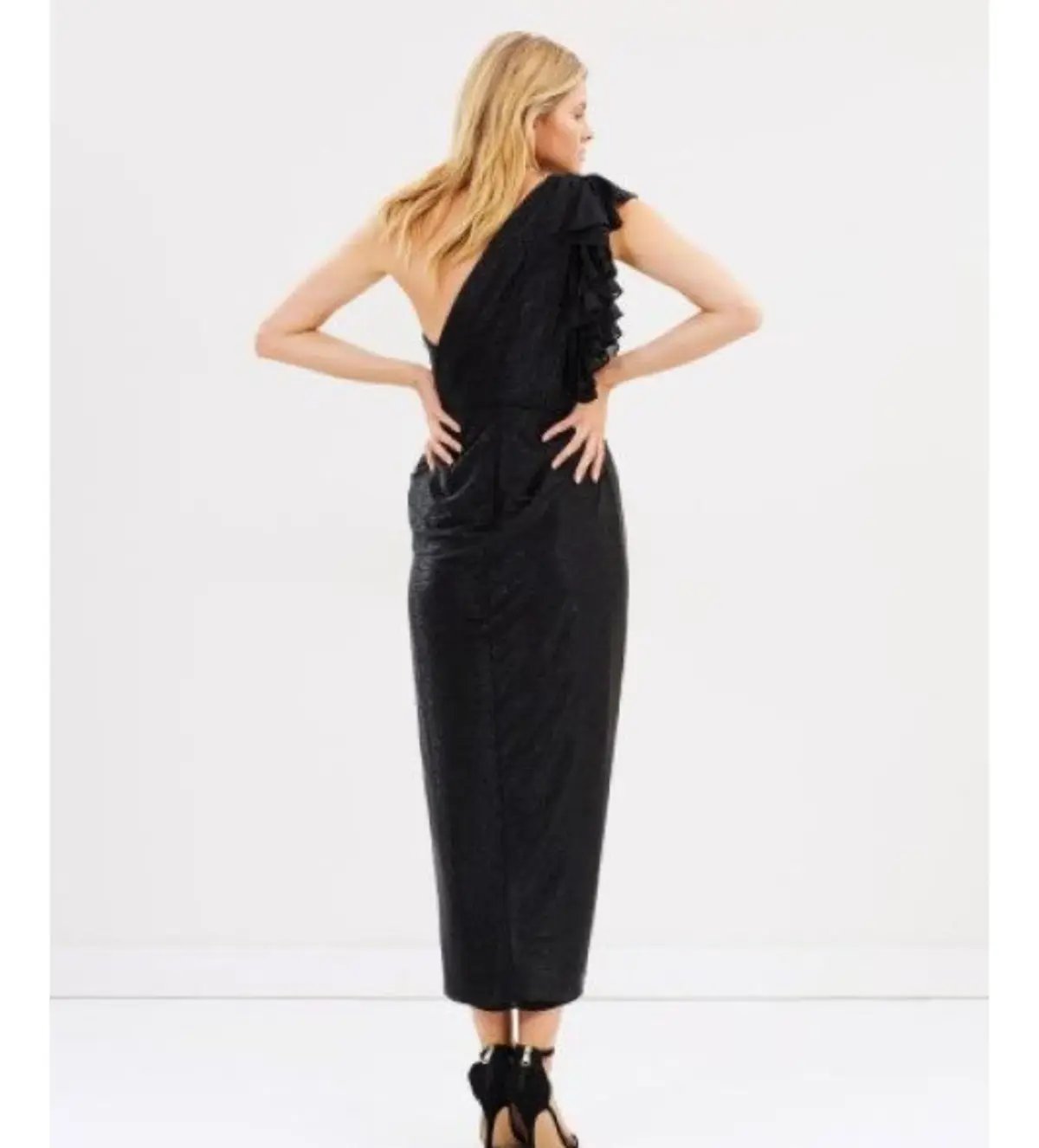 Shona Joy Cassis One-Shoulder Bustier Draped Midi Dress Black Size AU 6 photo 3