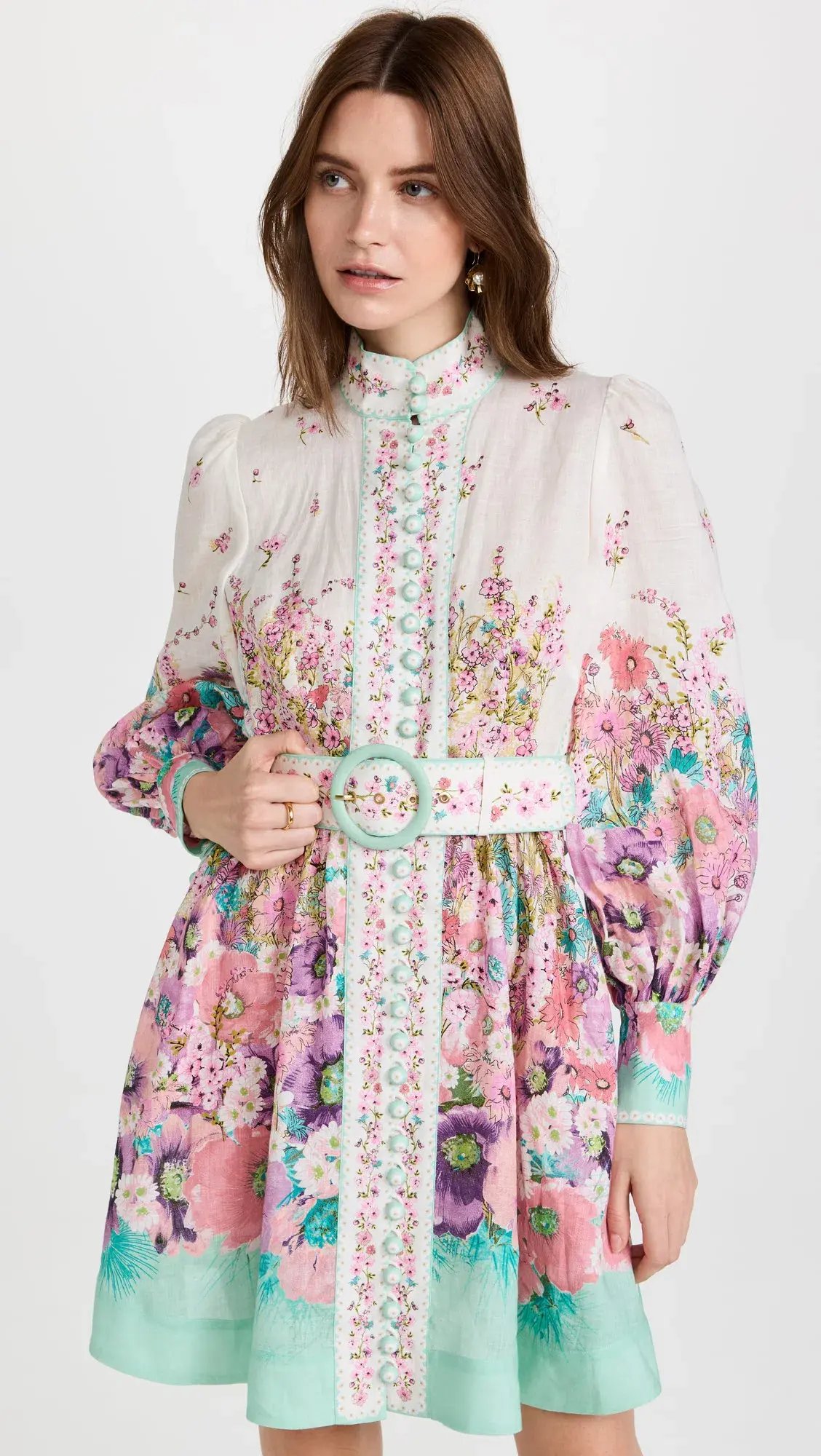 Zimmermann Jude Buttoned Mini Dress Aqua Gradient Floral Size 0P / Au 6 photo 2