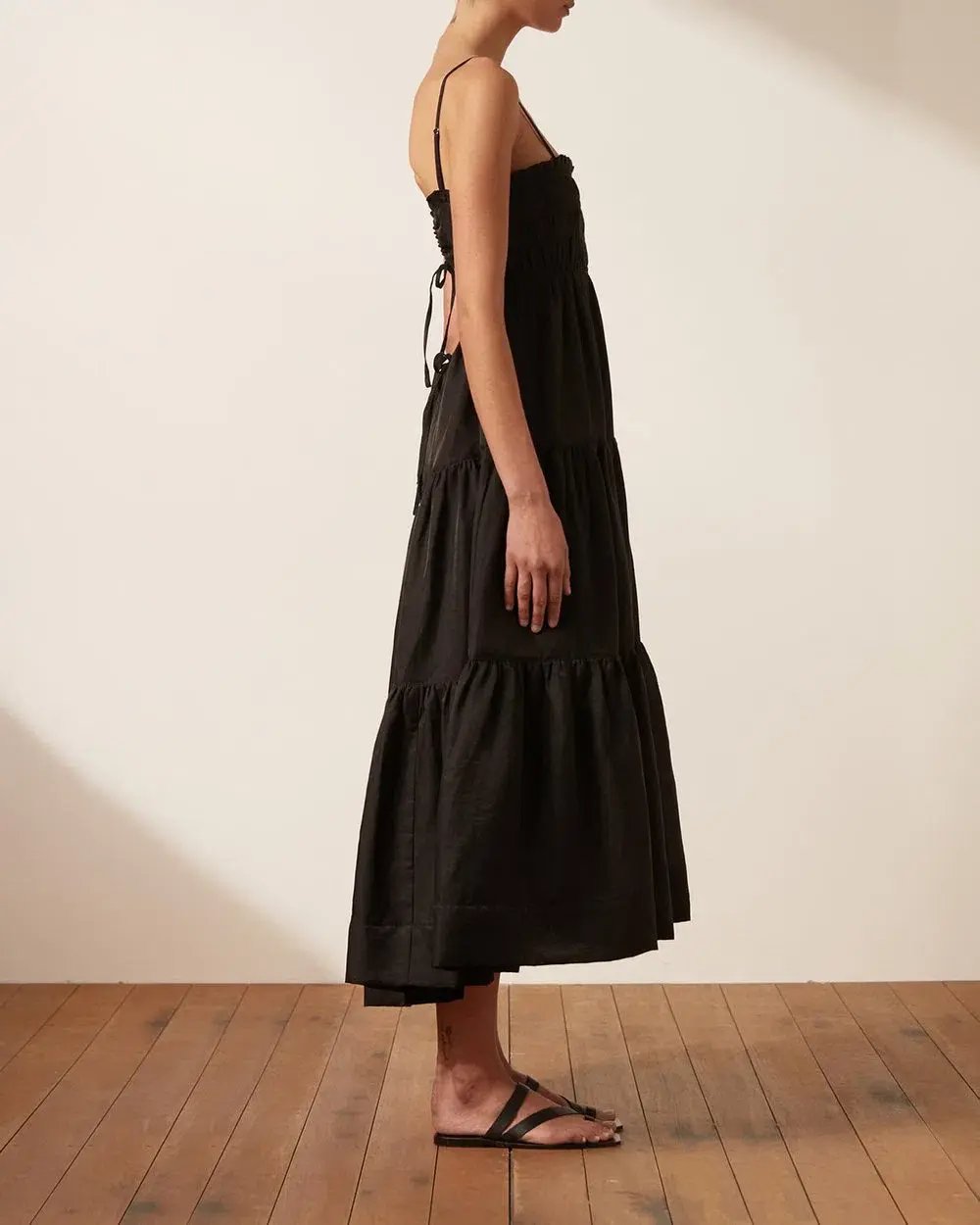 Shona Joy Bruna Linen Midi Black Size 8 photo 2