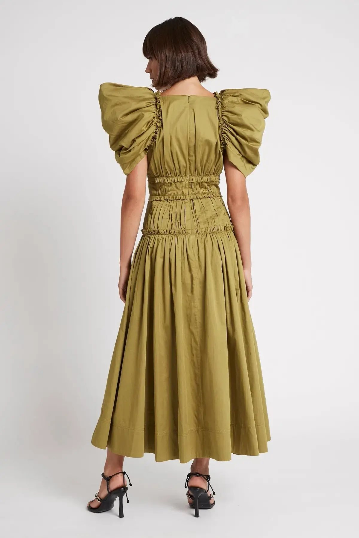 Aje Frequency Puff Butterfly Sleeve Midi Dress Khaki Size 8 photo 3