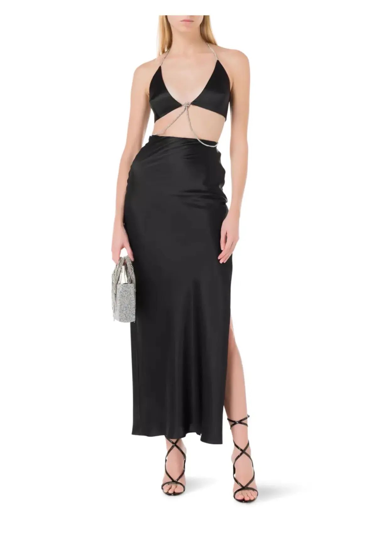 Michael Lo Sordo Nomi Crystalline Wrap Halter Dress in Black Size 6 photo 2