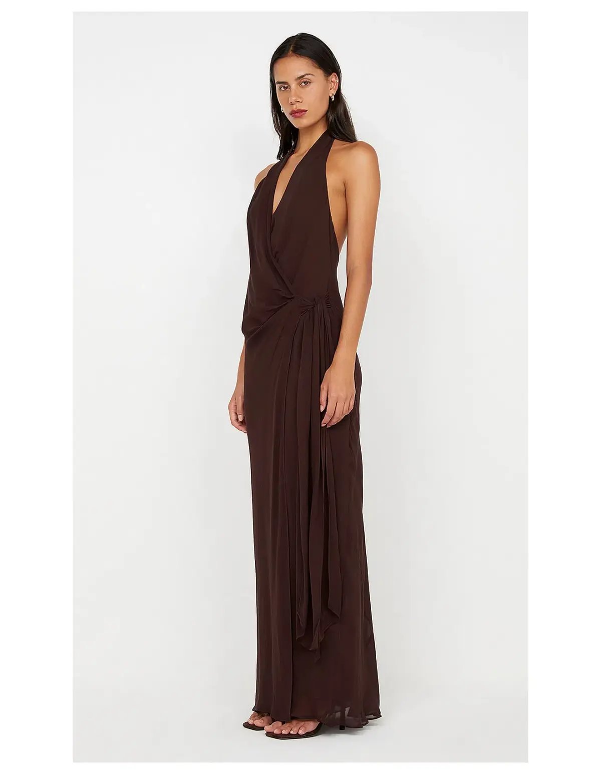 Bec and Bridge Soneva Wrap Halter Dress in Dark Chocolate Brown Size 10 / M AU photo 2