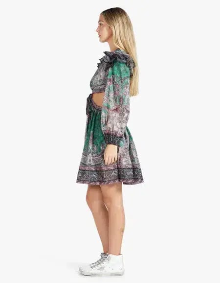 Zimmermann Anneke Ruffle Mini Dress Teal Paisley Size 0 / AU 8 photo 2