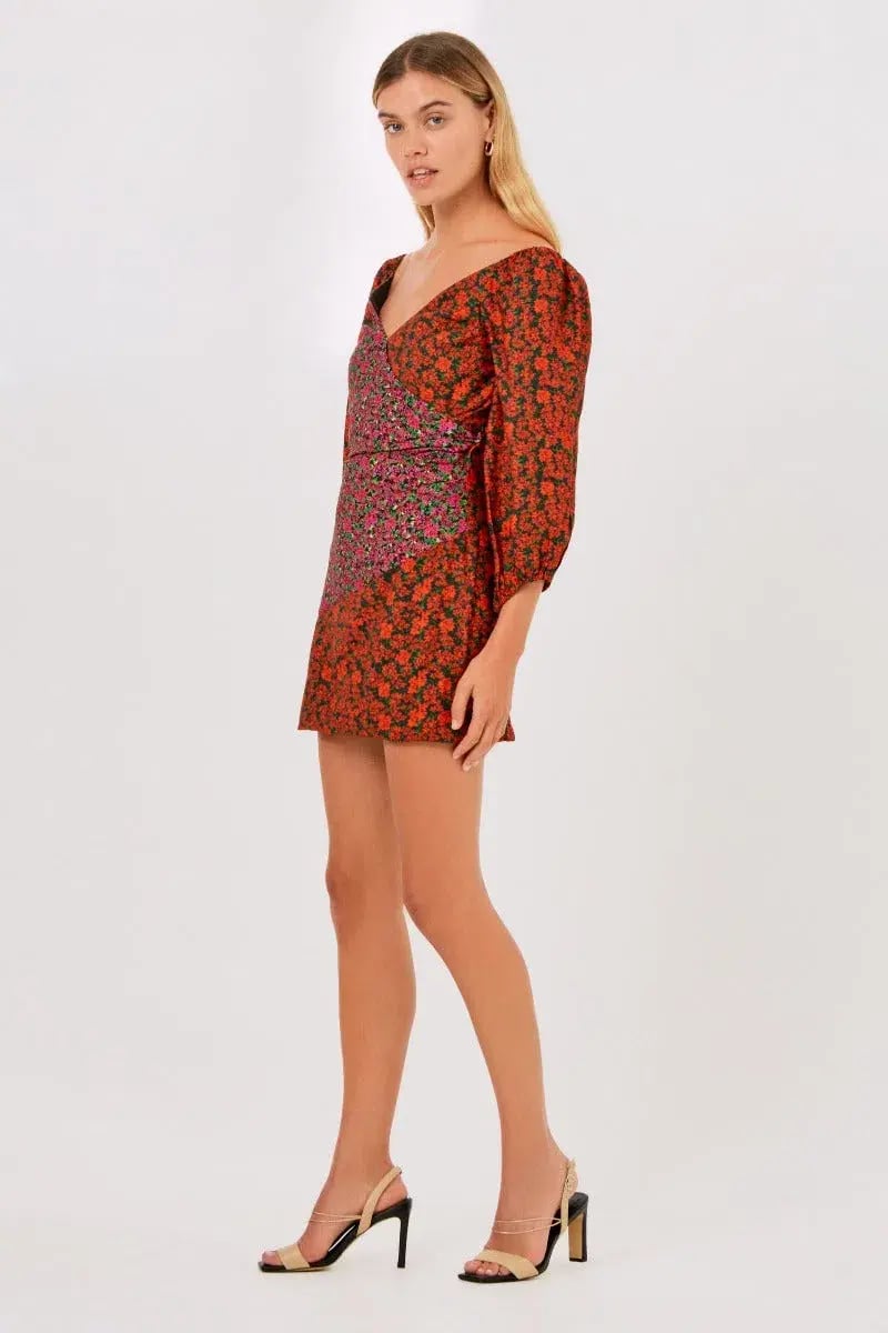 Finders Keepers Yasmin Long Sleeve Mini Dress Black Blossom Print Size 4 photo 3