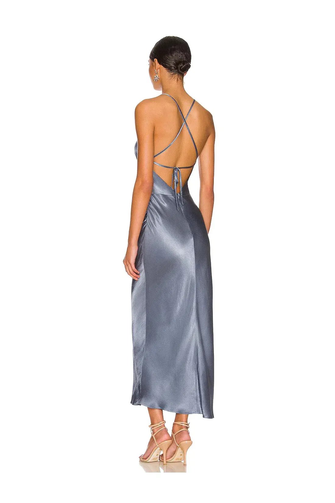 Shona Joy La Lune Asymmetrical Bias Cowl Midi Dress Blue Smoke Size 8 photo 3