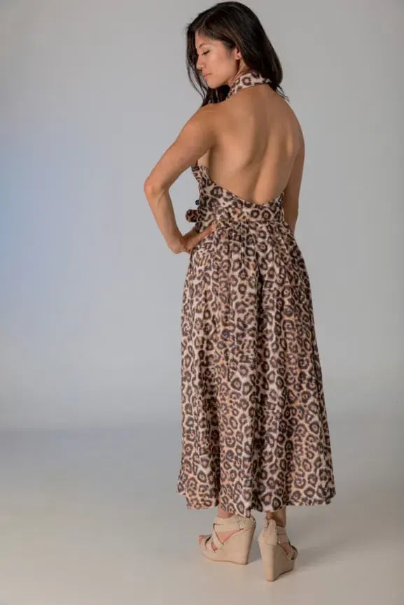 Zimmermann Bonita Belted Linen Halterneck Midi Dress Leopard Print Size 2 / Au 12 photo 3
