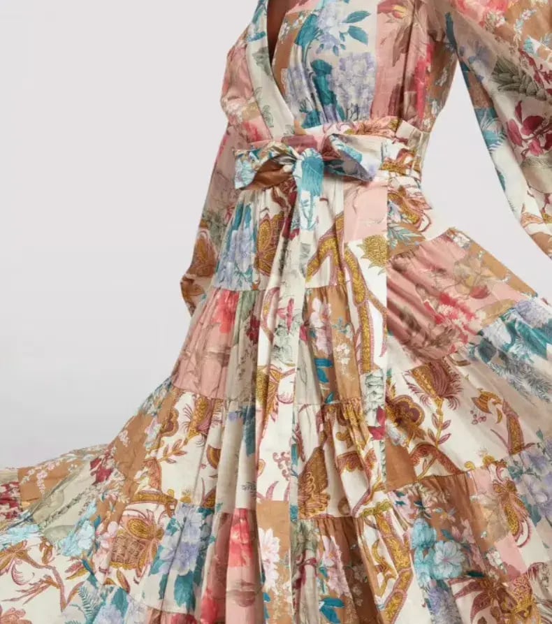 Zimmermann Cassia Patch Wrap Midi Dress Print Size 2/AU12 photo 2