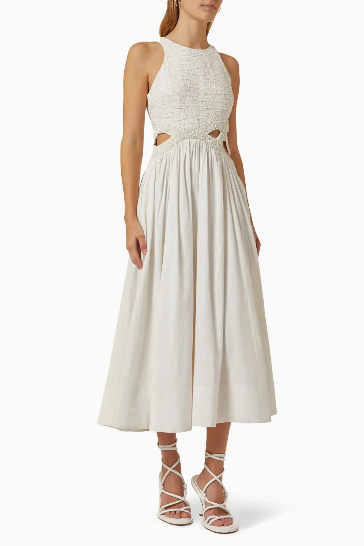 Aje Catara Sequin Sateen Cut Out Midi Dress In Ivory Size 14 photo 2