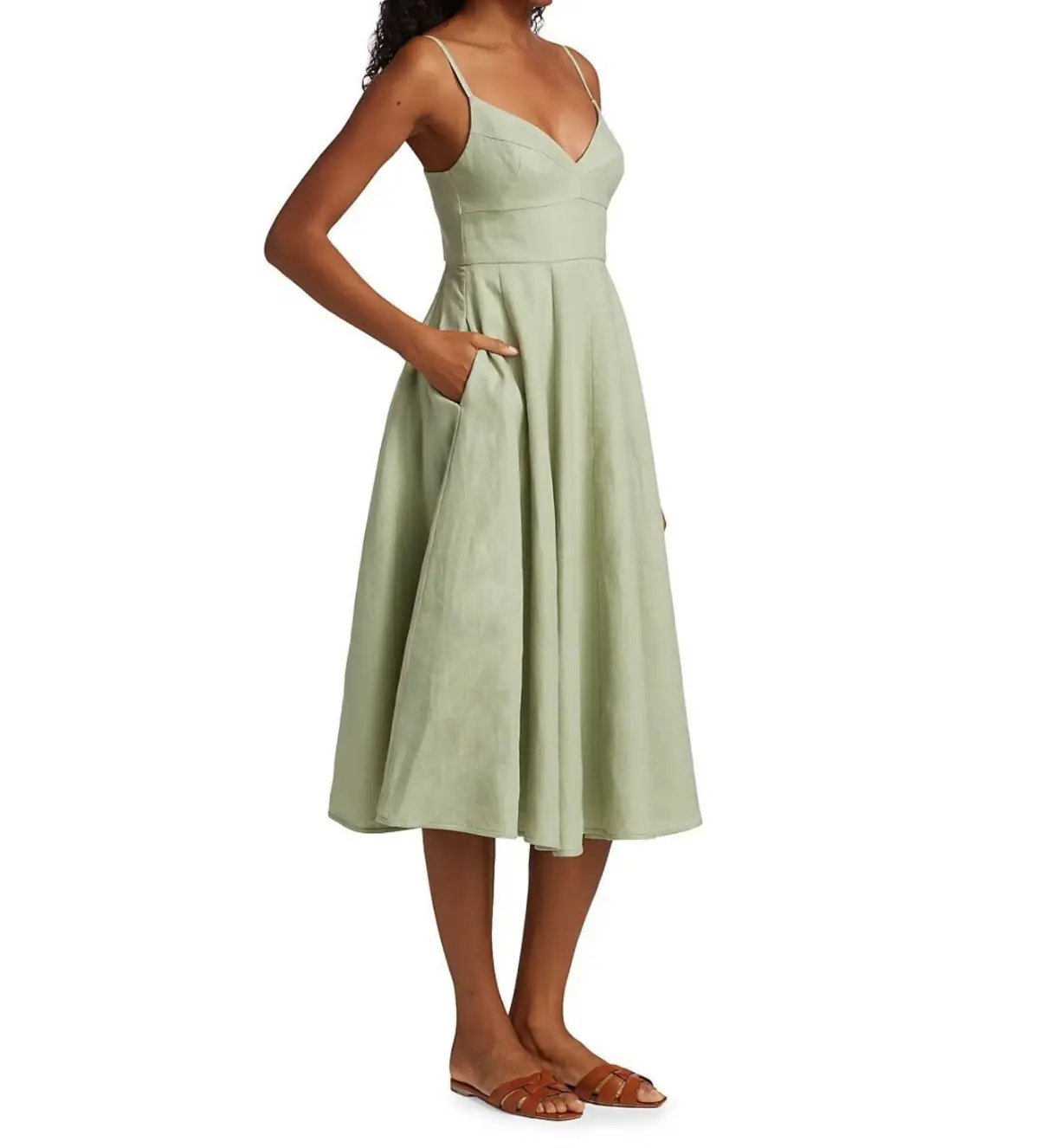 Zimmermann Dancer Picnic Shirred Linen Midi Dress Sage Size 3/AU 14 photo 2
