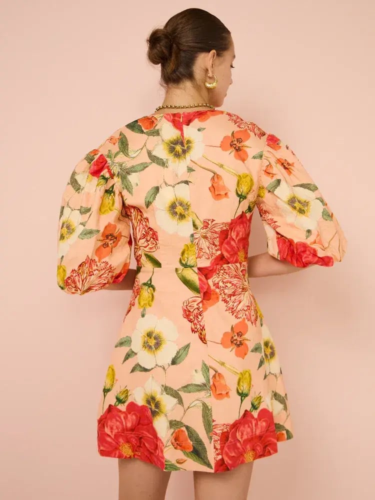 By Nicola Bolero Gathered Neckline Mini Dress In Raspberry Punch Floral Size 8 photo 5