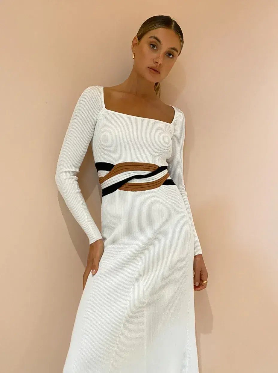 Sovere Inertia Knit Midi Dress White Size 6 photo 2