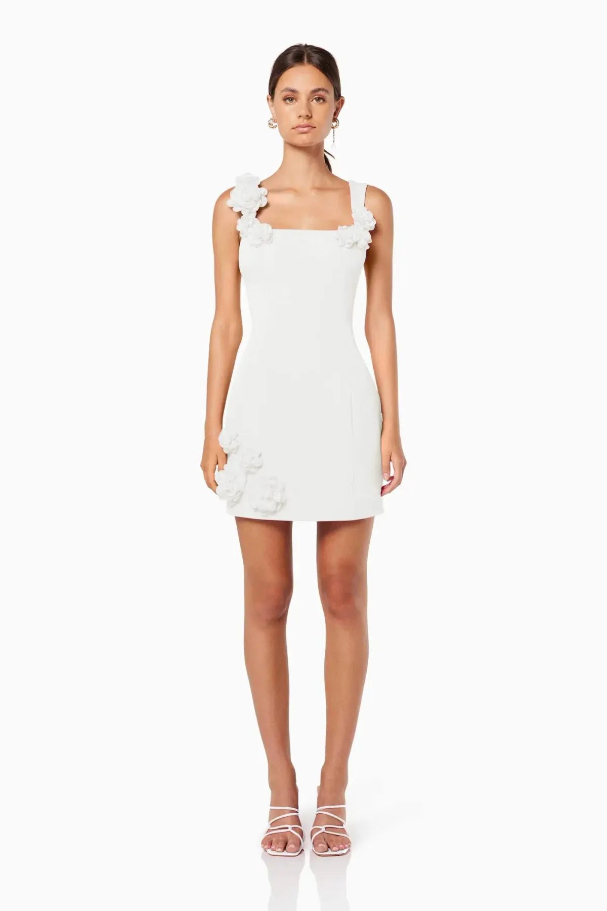 Trompe 3D Floral Mini Dress In White Size M photo 2