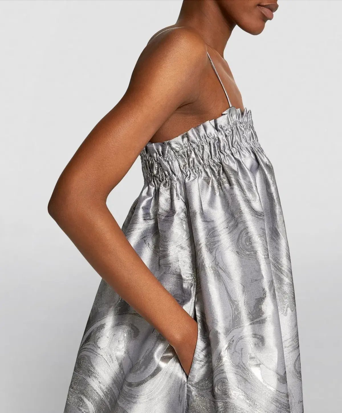 Ganni Shiny Jacquard Strap Dress Sliver Metallic Size 10 photo 3