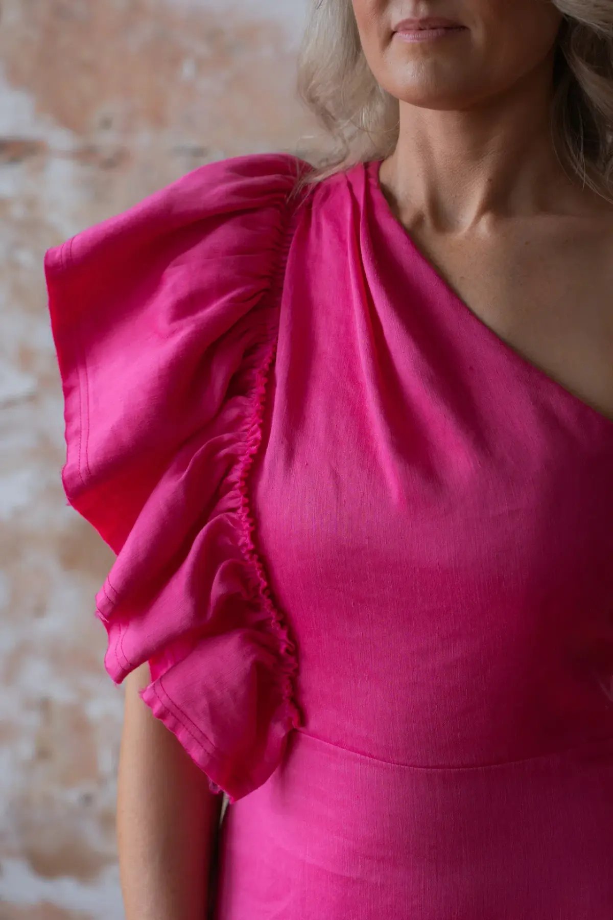 Aje Bonjour Asymmetric A-line Midi Dress Fuchsia Pink Size 8 photo 3