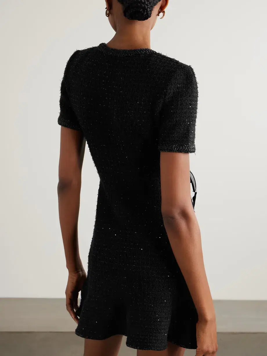 Self Portrait Embellished Metallic Waffle-knit Dress Black Size 12 photo 2