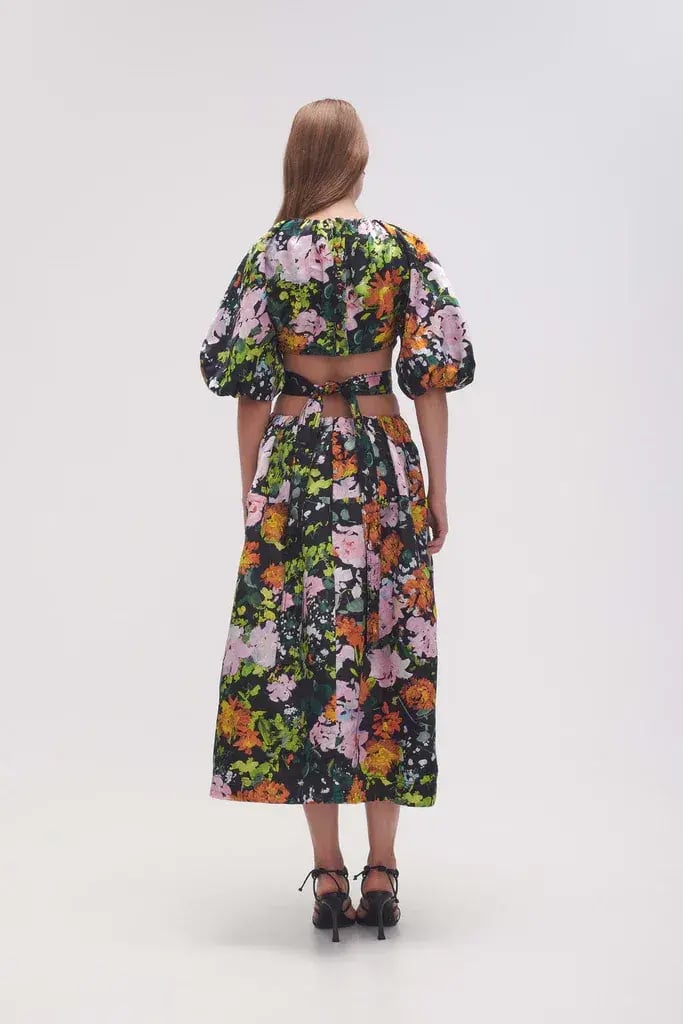 Aje Mimosa Cutout Midi Dress Puff Sleeves Midnight Floral Size AU 10 photo 2