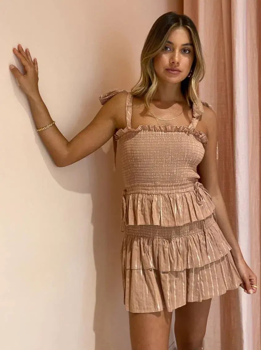 Shona Joy Corinne Shirred Mini Dress Desert Rose Size 8 photo 4