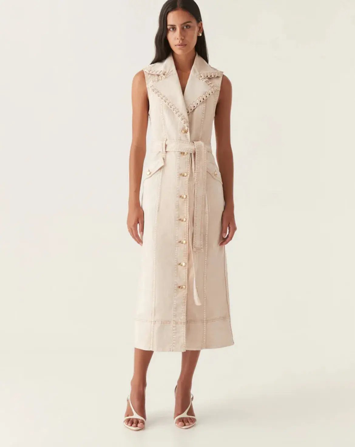 Aje Lorah Denim Midi Dress Sand Size 10 photo 2